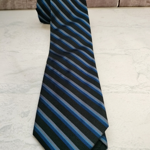 Bellissima Cravatte Rep Black Blue Striped Silk Cashmere Men’s Necktie Tie - Picture 9 of 10